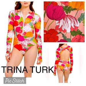 TRINA TURK Sunny Bloom Paddle long sleeve one piece swimsuit pink floral